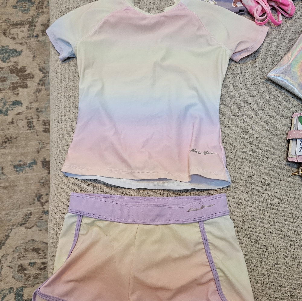 Girls Eddie Bauer swim shorts and Rashguard swimsuit 7/8